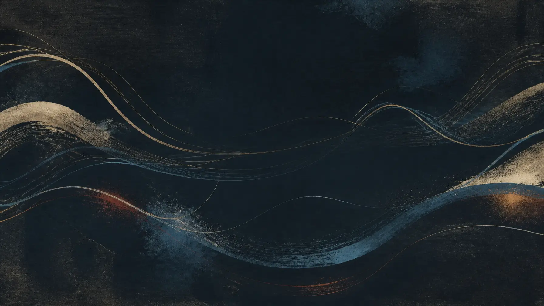 Hand-drawn bowed-string waveforms crossing a dark field